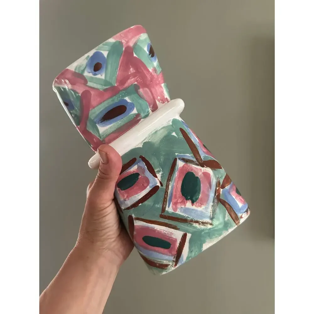 Vintage hand-painted vase colorful abstract unique rare one of a kind unique